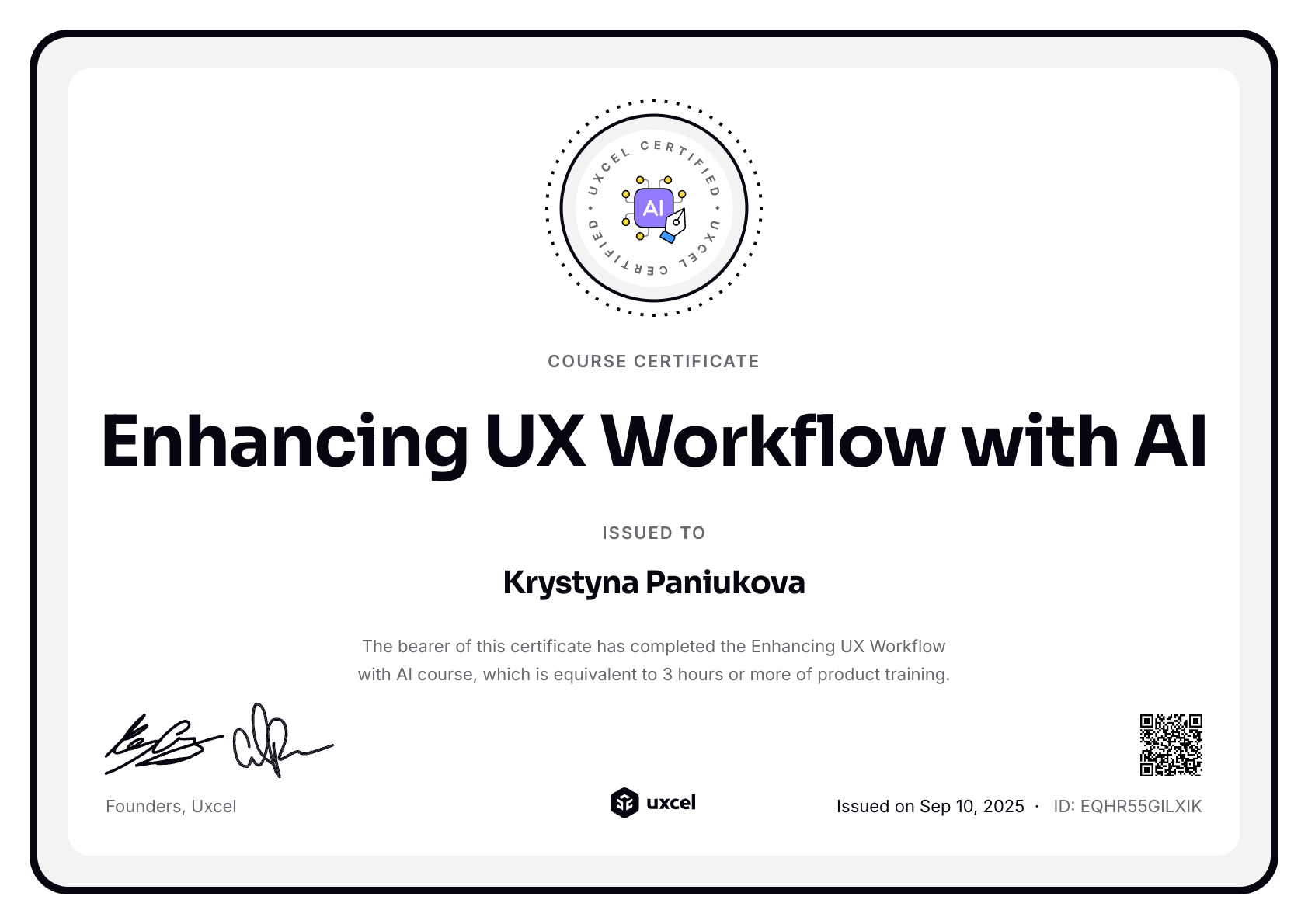 Krystyna Paniukova's certificate